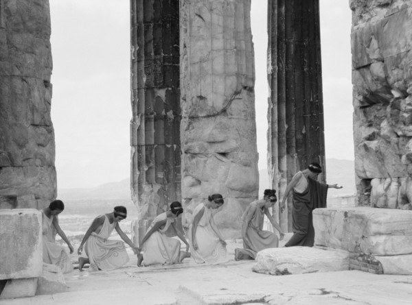 Kanellos dance group at ancient sites in Greece, 1929 Creator: Arnold Genthe.