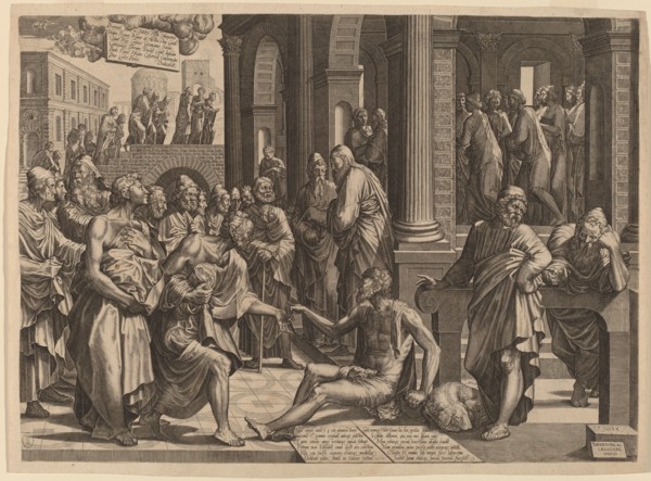 Apostles Peter and John Healing the Paralytic, 1553. Creator: Lambert Suavius.