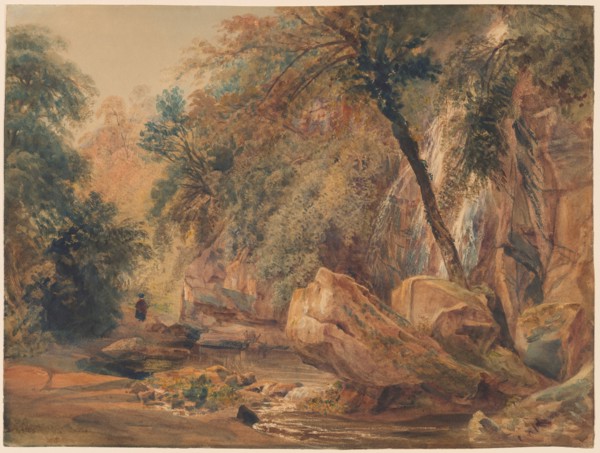 Waterfall in the Dingle at Badger Hall, probably 1841. Creator: Peter de Wint.