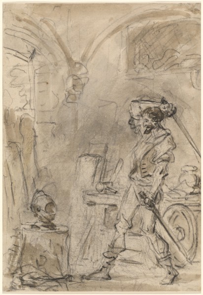 Don Quixote about to Strike the Helmet, 1780s. Creator: Jean-Honore Fragonard.