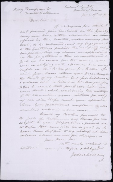 General James Wilkinson's letter to Henry Thompson..., 1817. Creator: Unknown.