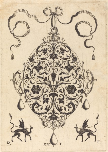 Large Pendant, Upright Oval with Floral Ornament, 1596. Creator: Daniel Mignot.