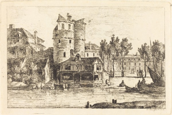 Town on a River Bank with Two Round Towers, c. 1770. Creator: Nicolas Perignon.