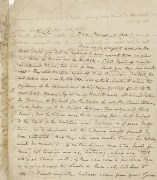 Letter to Rev. Henry Foster Burder, December 4, 1808. Creator: Thomas Clarkson.