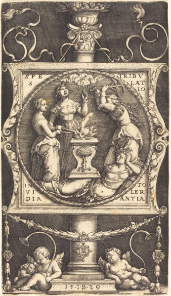 Emblem with Hope, Tribulation, Envy, and Tolerance, 1529. Creator: Master I. B..
