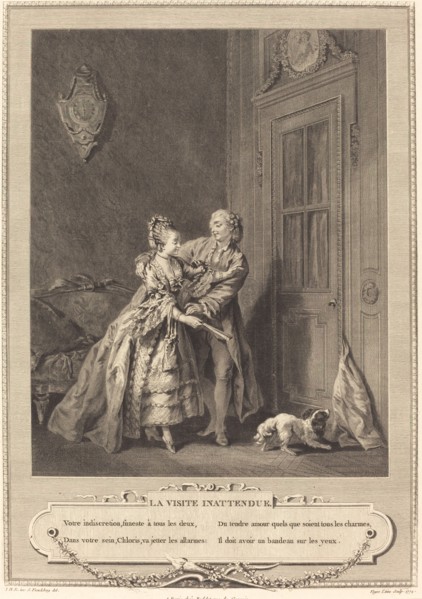 La visite inattendue, 1774. The Unexpected Visit. Creator: Nicolas-Joseph Voyez.