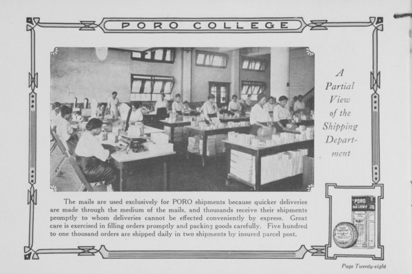 Poro College; A partial view of the shipping department, 1922. Creator: Unknown.