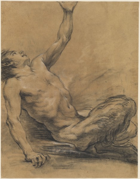 Seated Satyr Leaning Backward [recto], 1758/1765. Creator: Jean-Baptiste Deshays.