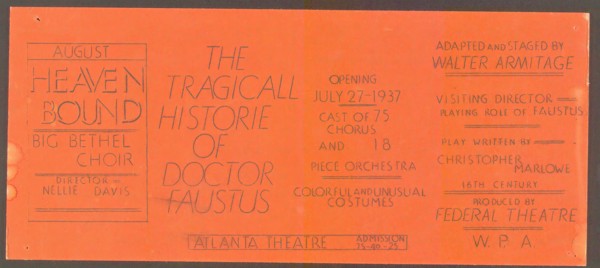 Poster from Atlanta production of Dr. Faustus (Theater), [193-]. Creator: Unknown.