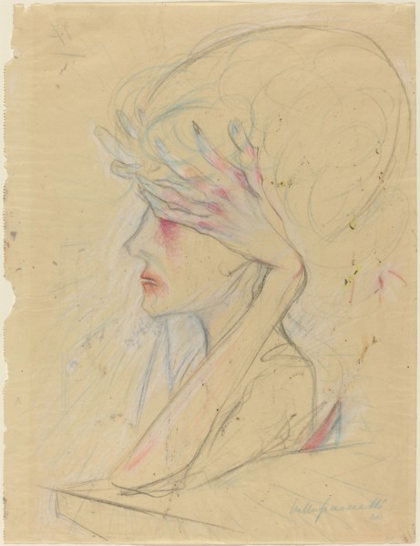 An Elegant Woman with Her Hands Covering Her Eyes, 1920. Creator: Walter Gramatté.