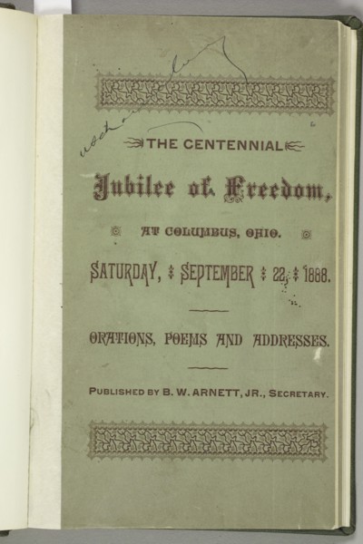 The Centennial Jubilee of Freedom at Columbus, Ohio, cover, 1888. Creator: Unknown.