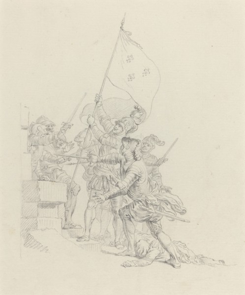 Il monte: il a déjà de ses mains triomphantes.... Creator: Hubert Francois Gravelot.