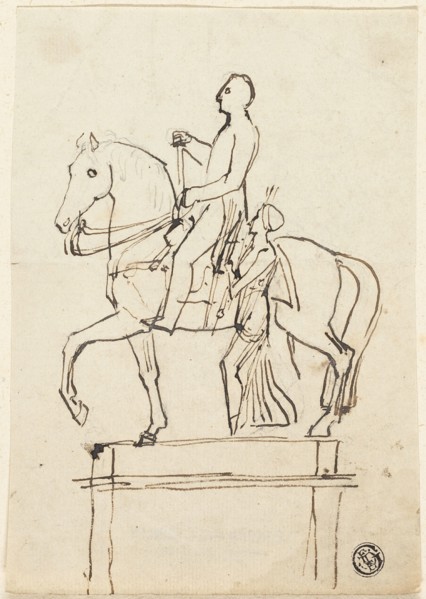 Sculpture of a Horseman Accompanied by Standing Woman, n.d. Creator: Thomas Stothard.
