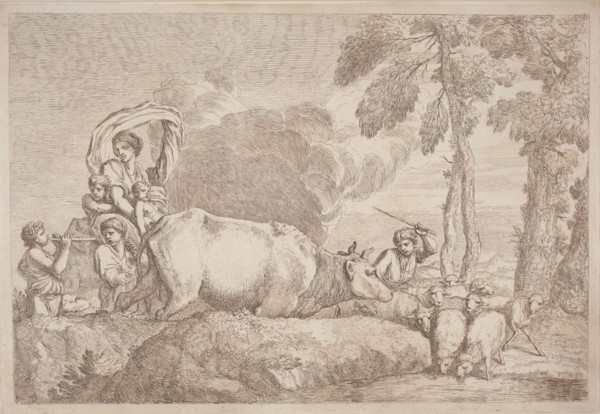 A Woman with Two Children on Horseback, 1758/1759. Creator: Gaetano Gherardo Zompini.