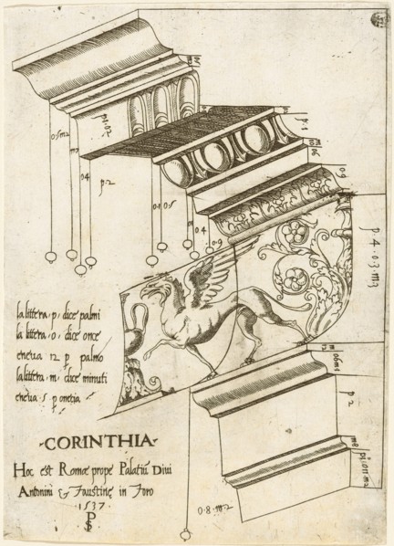 Entablature from the Temple of Antoninus and Faustina, Rome, 1537. Creator: Master PS.