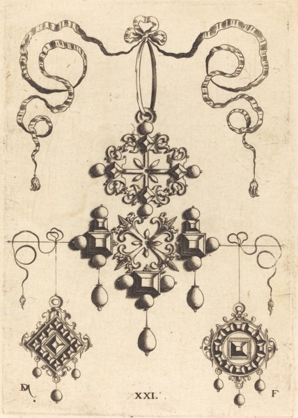 Pendant with Wheel at Centre, Surrounded by Four Table-Stones. Creator: Daniel Mignot.