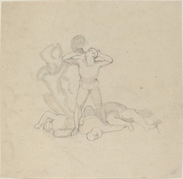 Figure Standing over Corpses, Blowing a Horn, in or after 1795. Creator: John Flaxman.