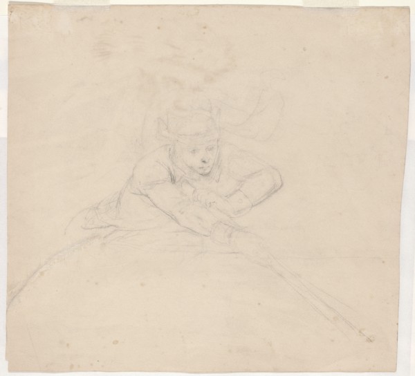 Study of Half-Length Figure with Pole [verso], 1849. Creator: Emanuel Gottlieb Leutze.