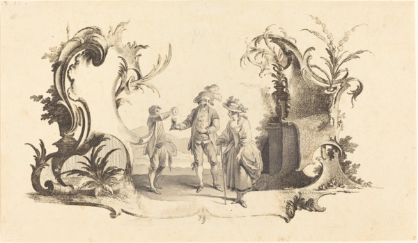 Cartouche Moderne with a Young Couple Being Served Wine. Creator: Johann Esaias Nilson.