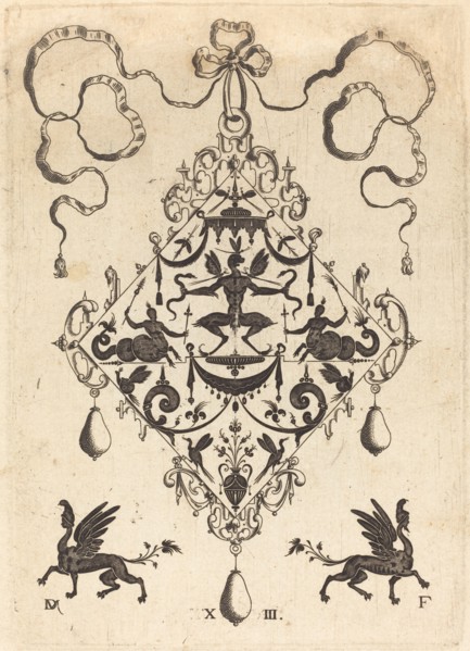 Large Pendant, Winged Fantasy Creature Holding Two Snakes, 1596. Creator: Daniel Mignot.