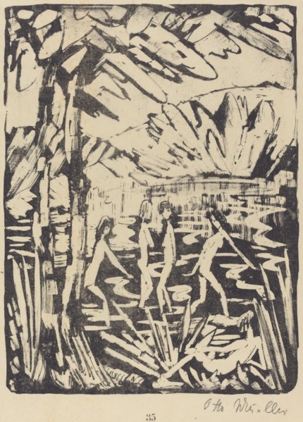 Five Girls at a Forest Pond (Funf Madchen am Waldteich), c. 1919. Creator: Otto Mueller.