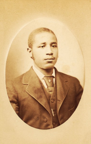 Studio portrait of a young man wearing tie and stick pin, c1880-c1889. Creator: M Stahn.