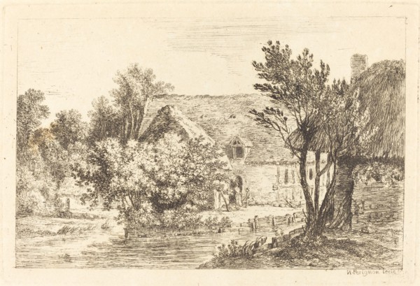 A House and a Shaded Cottage on the Banks of a River, c. 1770. Creator: Nicolas Perignon.