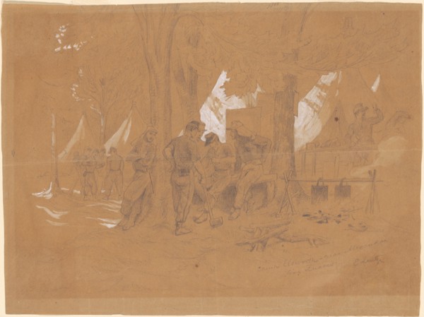 Camp Ellsworth, Near Alexandria?Five Zouaves, c. 1860s. Creator: Emanuel Gottlieb Leutze.