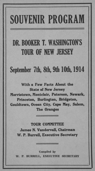 Souvenir Program, Dr. Booker T. Washington's Tour of New Jersey, 1914.  Creator: Unknown.