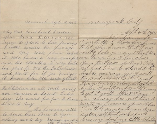 Correspondence between an African-American husband and wife, 1883-1889.  Creator: Unknown.