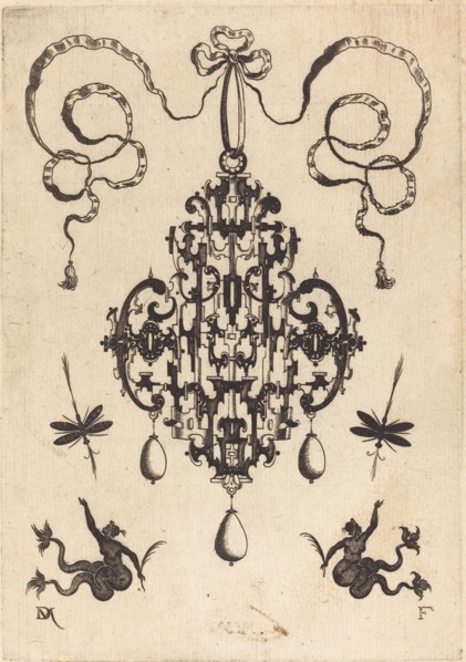 Large Pendant, Lower Left and Right Two Creatures of the Sea, 1596. Creator: Daniel Mignot.