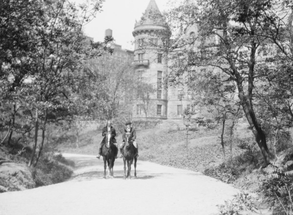 Ederheimer, Mr., and Arnold Genthe, on horses, between 1926 and 1942. Creator: Arnold Genthe.