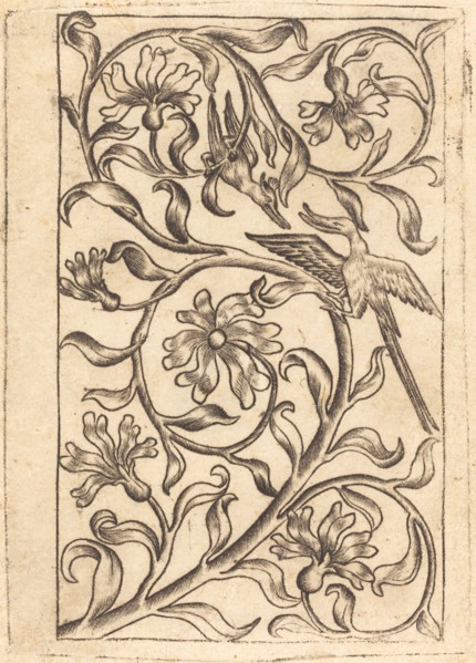Vine Ornament with Two Birds, c. 1440/1450. Creator: Master of the Playing Cards, Follower of.