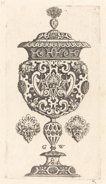Goblet, rim decorated with masque with gaping mouth, published 1579. Creator: Georg Wechter I.