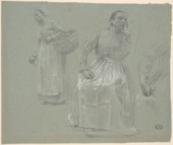 Study of Two Women, One Seated and One Holding a Basket, 1879. Creator: Leon-Augustin Lhermitte.