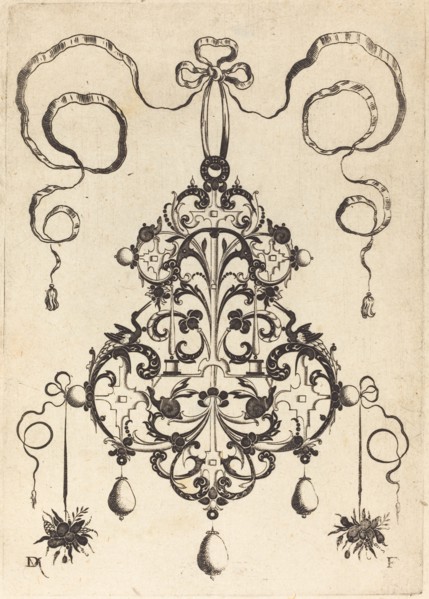 Large Pendant, Lower Left and Right Two Bunches of Grass and Fruit, 1596. Creator: Daniel Mignot.