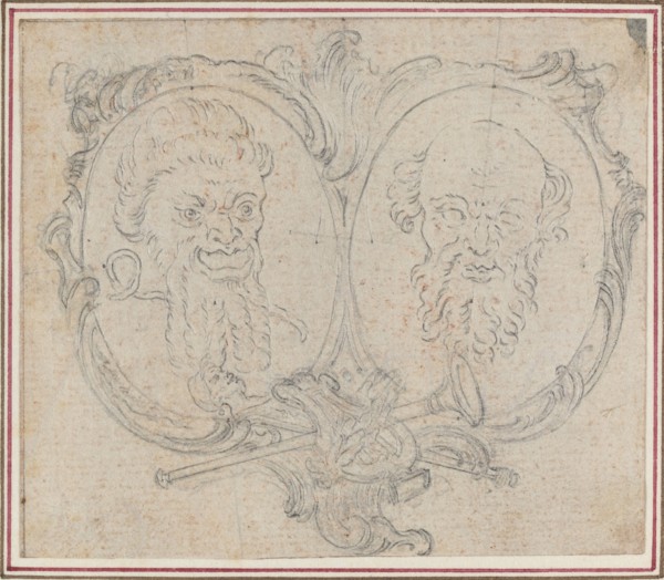 Double Cartouche with Two Heads and Symbols of Fame and Folly. Creator: Hubert Francois Gravelot.