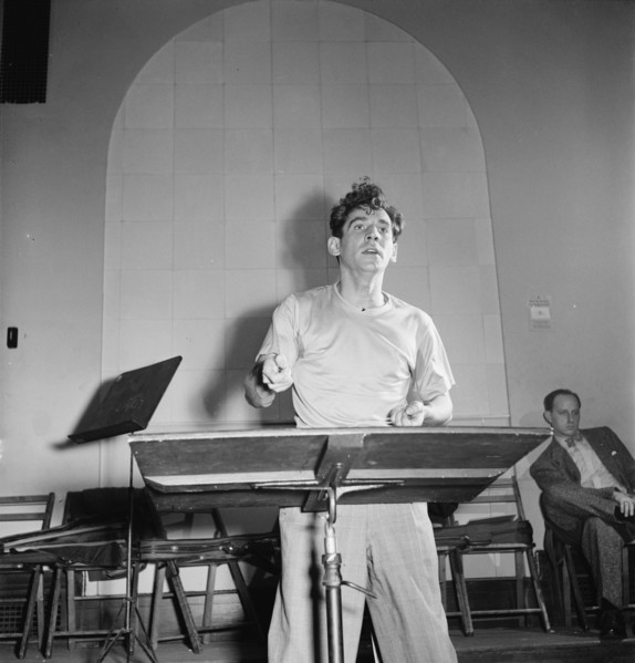 Portrait of Leonard Bernstein, Carnegie Hall, New York, N.Y., 1946. Creator: William Paul Gottlieb.
