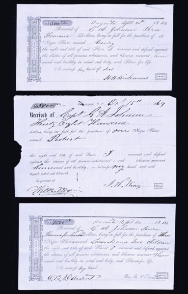 Slave bills of sale; Three sales receipts issued in New Orleans, Louisiana, 1861. Creator: Unknown.