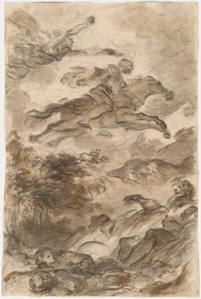 Rinaldo, Astride Baiardo, Flies Off in Pursuit of Angelica, c. 1795. Creator: Jean-Honore Fragonard.