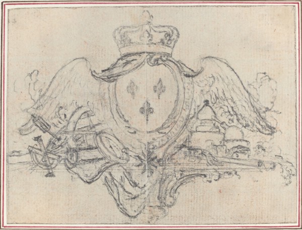 Arms of the King of France with Wings and Scientific Instruments. Creator: Hubert Francois Gravelot.