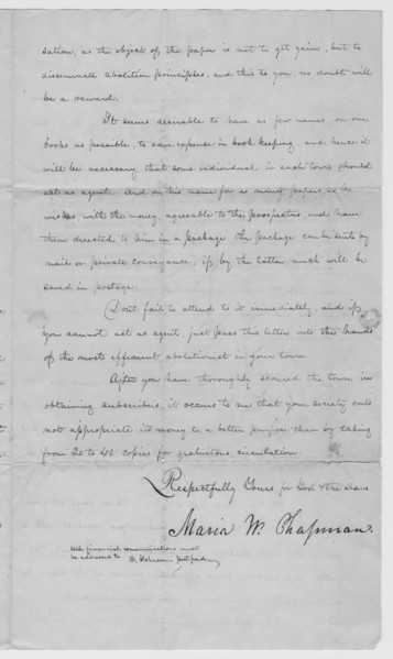 Letter from abolitionist soliciting for Cradle of Liberty distributors, 1839-03-25.  Creator: Unknown.