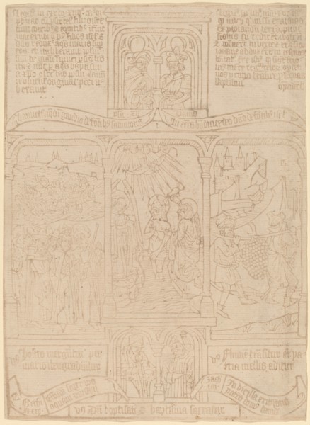 The Baptism of Christ; Pharoah Passing through the Red Sea; Joshua and Caleb, c. 1465. Creator: Unknown.