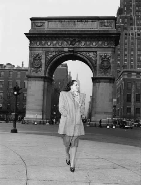 Portrait of Ann Hathaway, Washington Square, New York, N.Y., ca. May 1947. Creator: William Paul Gottlieb.