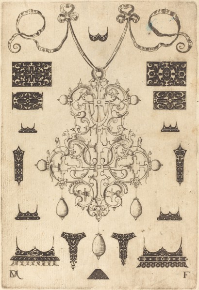 Large Pendant with Three Drops Below, Surrounded by Fifteen Different Studs, 1593. Creator: Daniel Mignot.
