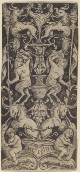 Panel of Ornament with Two Naked Children on Monstrous Beasts, c. 1505/1520. Creator: Peregrino da Cesena.
