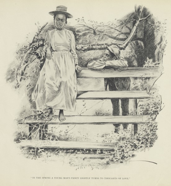 In the spring a young man's fancy lightly turns to thoughts of love, 1899. Creator: Jay Campbell Phillips.