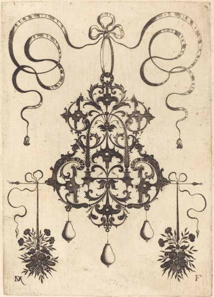 Large Pendant, Lower Left and Right Two Bunches of Grass, Flowers, and Fruit, 1596. Creator: Daniel Mignot.
