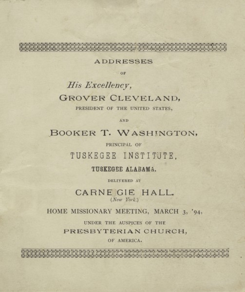 Addresses of His Excellency, Grover Cleveland and Booker T. Washington, title page, 1894. Creator: Unknown.