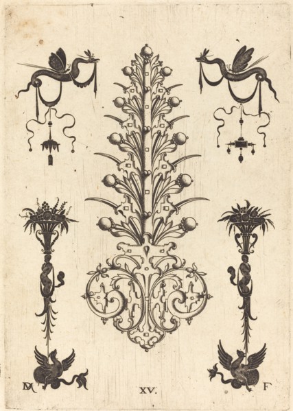 Hyacinth-Shaped Brooch with Winged Snakes at Top and Winged Animals at Bottom, 1596. Creator: Daniel Mignot.